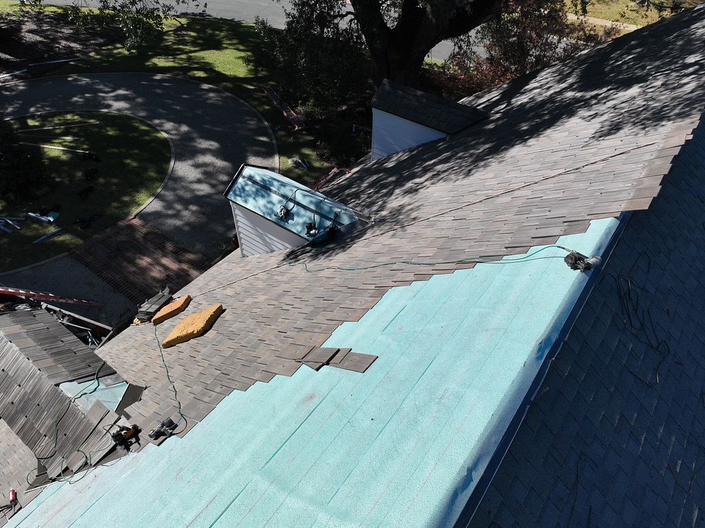 close view of one slope roof in progress