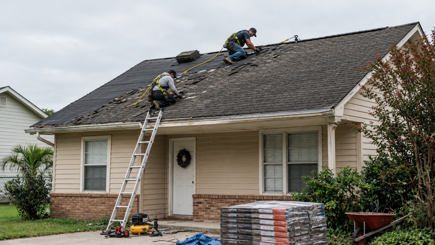 Residential Roof Repair in Progress